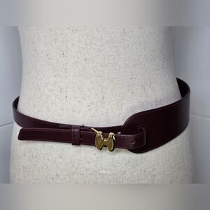 Halston III Leather Belt *Burgundy/Gold*